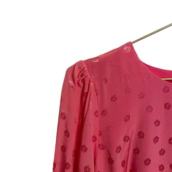 J. Crew Shift Dress in Jacquard Floral Dot Pink Long Sleeve Button Cuffs Size 6 - Picture 4 of 8